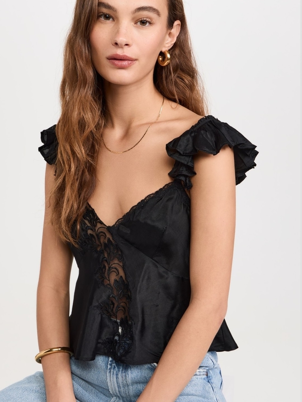Free People "Harmony" Lace Inset Tank Top